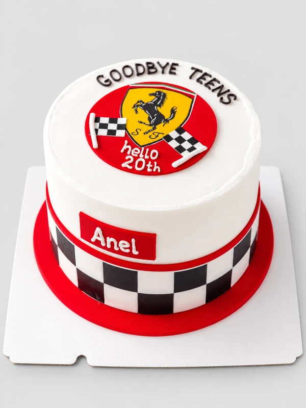 Торт "Horse" — Торт «Horse» — бело-красный торт в гоночной стилистике Ferrari с клетчатым орнаментом.